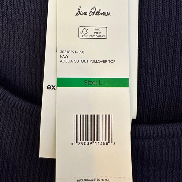 Sam Edelman Adelia Scallop Rib Top - Navy Blue - Size Large - Picture 3 of 5